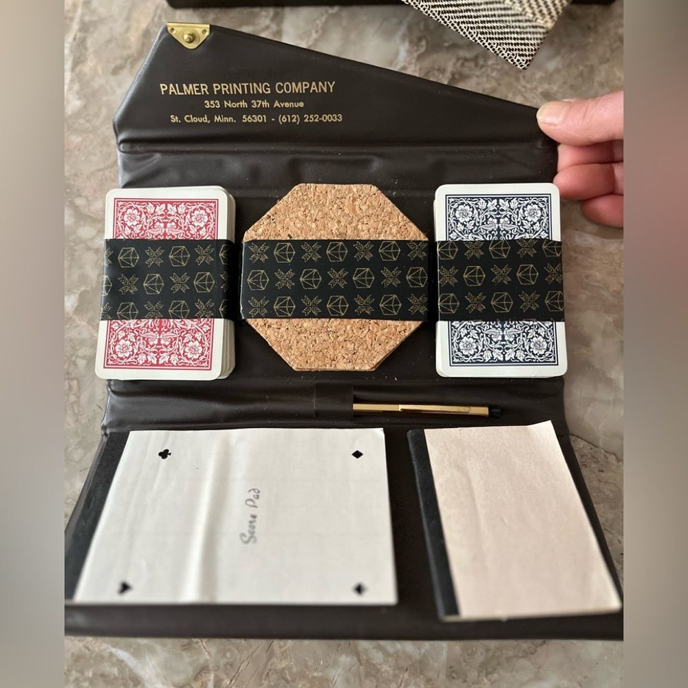 Vintage 2 Card & 4 Coaster set per Palmer Printing Company, score pad & pen